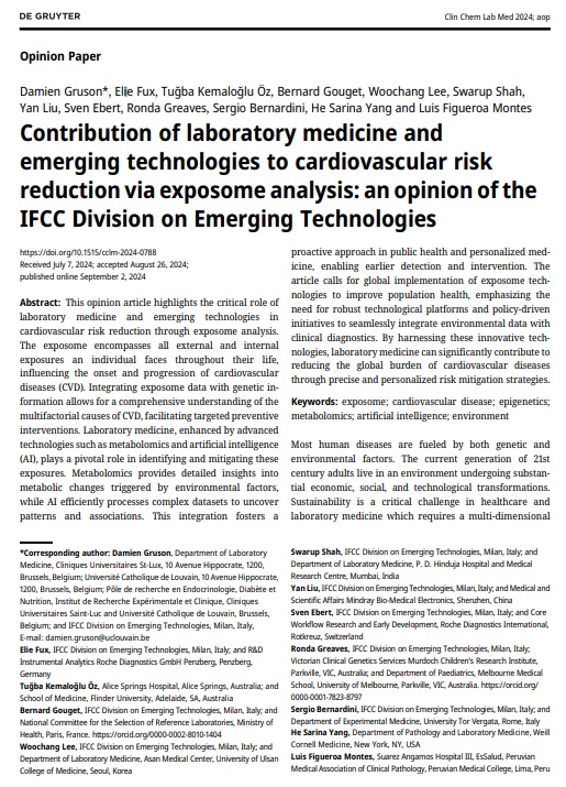 Contribution of laboratory medicine and emerging technologies to cardiovascular risk reduction via exposome analysis: an opinion of the IFCC Division on Emerging Technologies